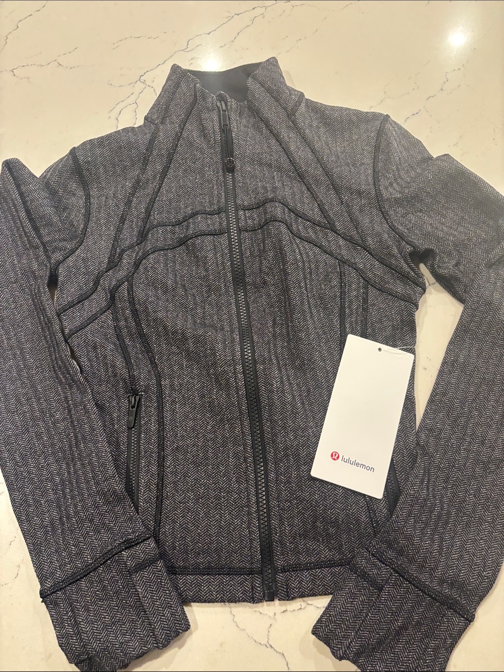 Lululemon Define CROPPED Jacket – Heathered Herringbone Dark Blue Sz 4 NWT